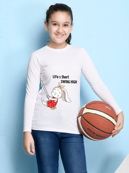 White Cartoon Printed Girls T-shirt