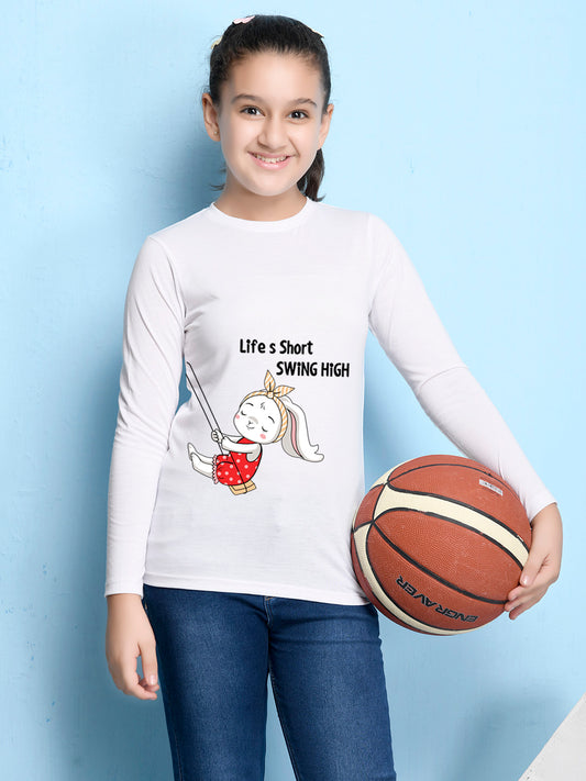 White Cartoon Printed Girls T-shirt