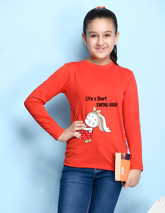Red Cartoon Printed Girls T-shirt