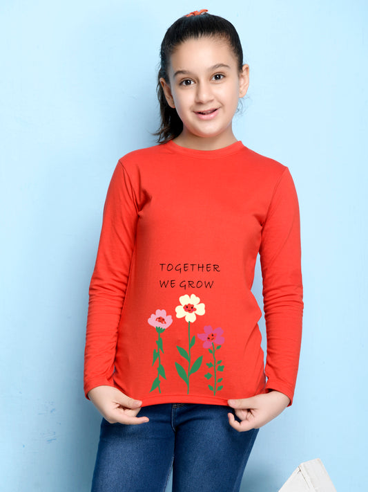 Red Cartoon Printed Girls T-shirt