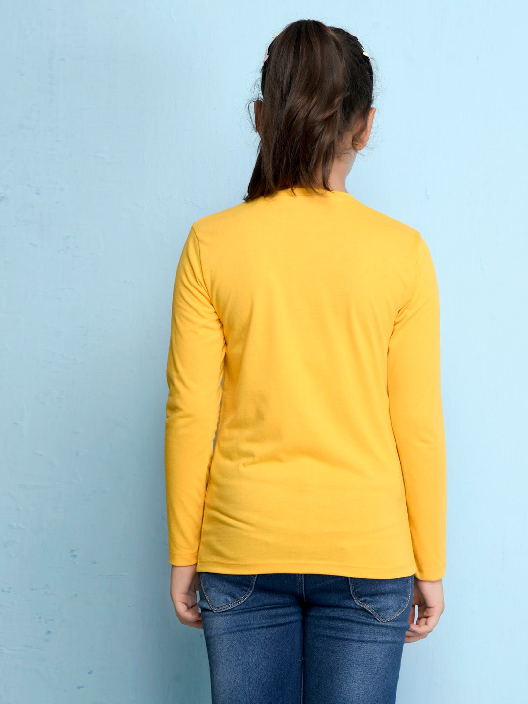 Yellow Cartoon Printed Girls T-shirt