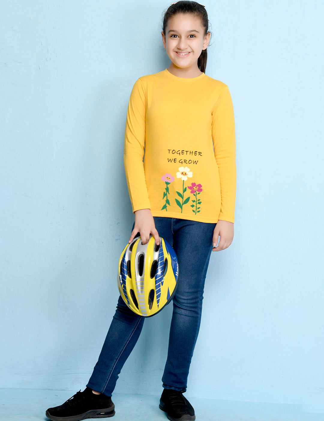 Yellow Cartoon Printed Girls T-shirt