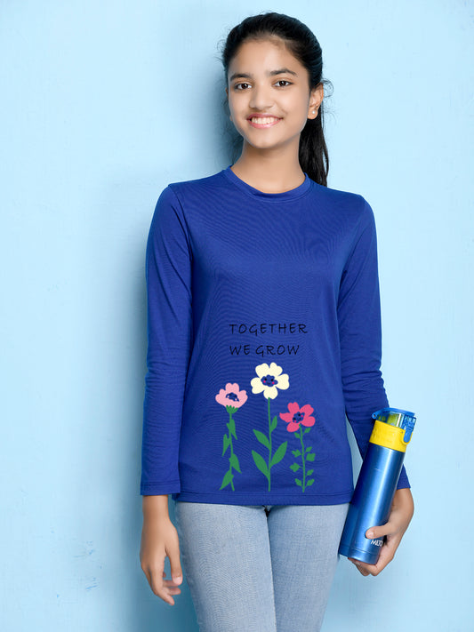 Royal Blue Cartoon Printed Girls T-shirt