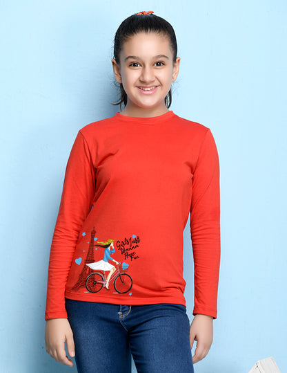Red Cartoon Printed Girls T-shirt