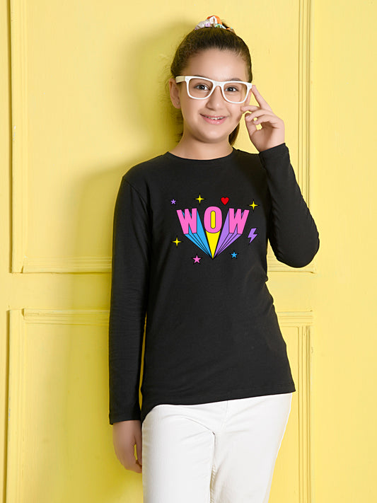 Black TextBlack Printed Girls T-shirt