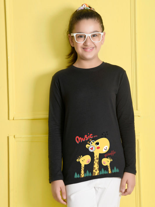 Black AnimalBlack Printed Girls T-shirt