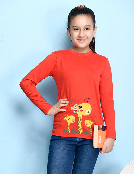Red Animal Printed Girls T-shirt