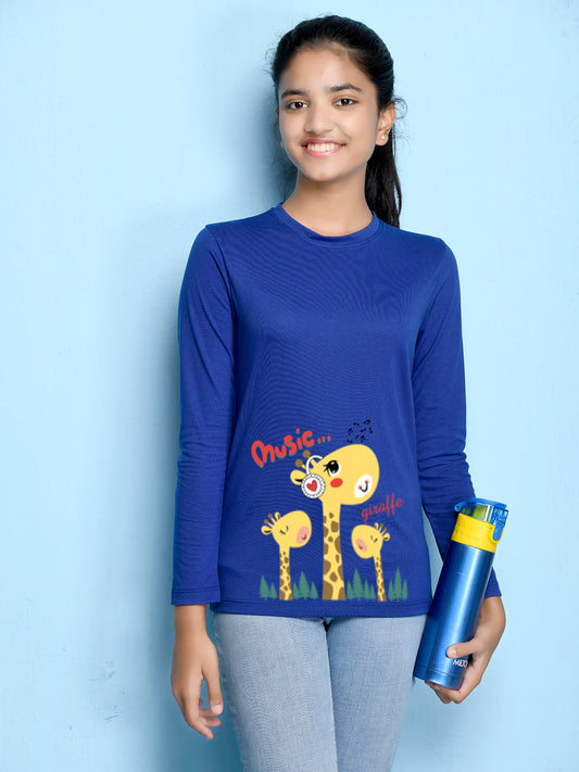 Royal Blue Animal Printed Girls T-shirt