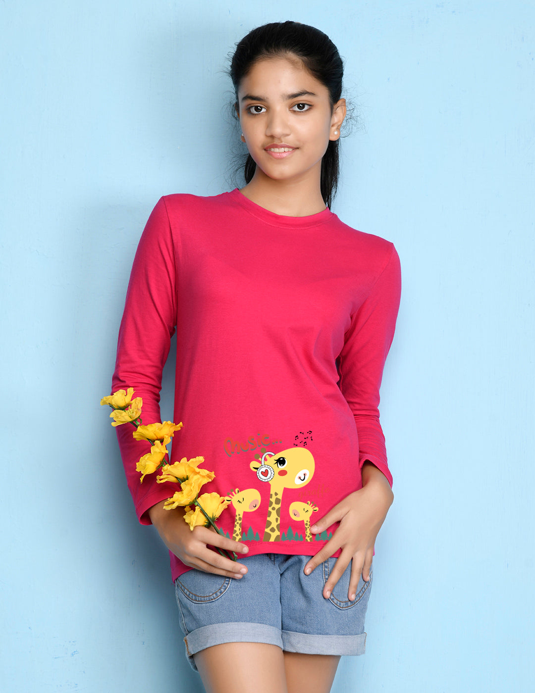 Hot Pink Animal Printed Girls T-shirt