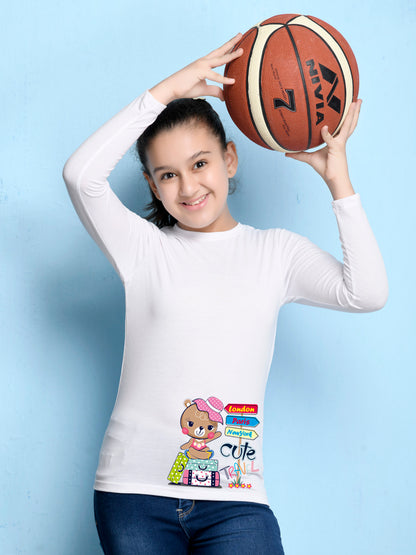 White Cartoon Printed Girls T-shirt