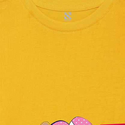 Yellow Cartoon Printed Girls T-shirt