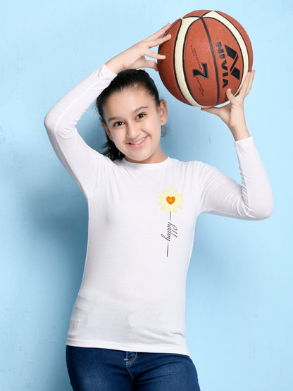 White Cartoon Printed Girls T-shirt