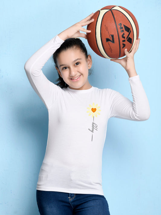 White Cartoon Printed Girls T-shirt