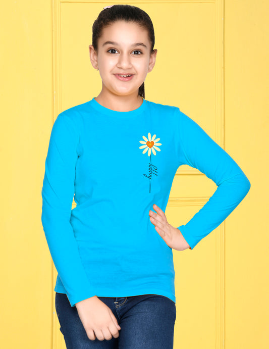 Sky Blue Cartoon Printed Girls T-shirt