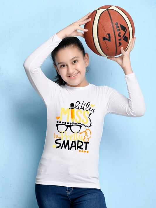 White Text Printed Girls T-shirt