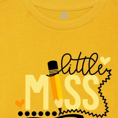 Yellow Text Printed Girls T-shirt