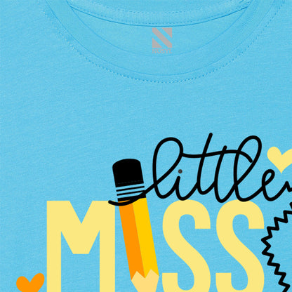 Sky Blue Text Printed Girls T-shirt