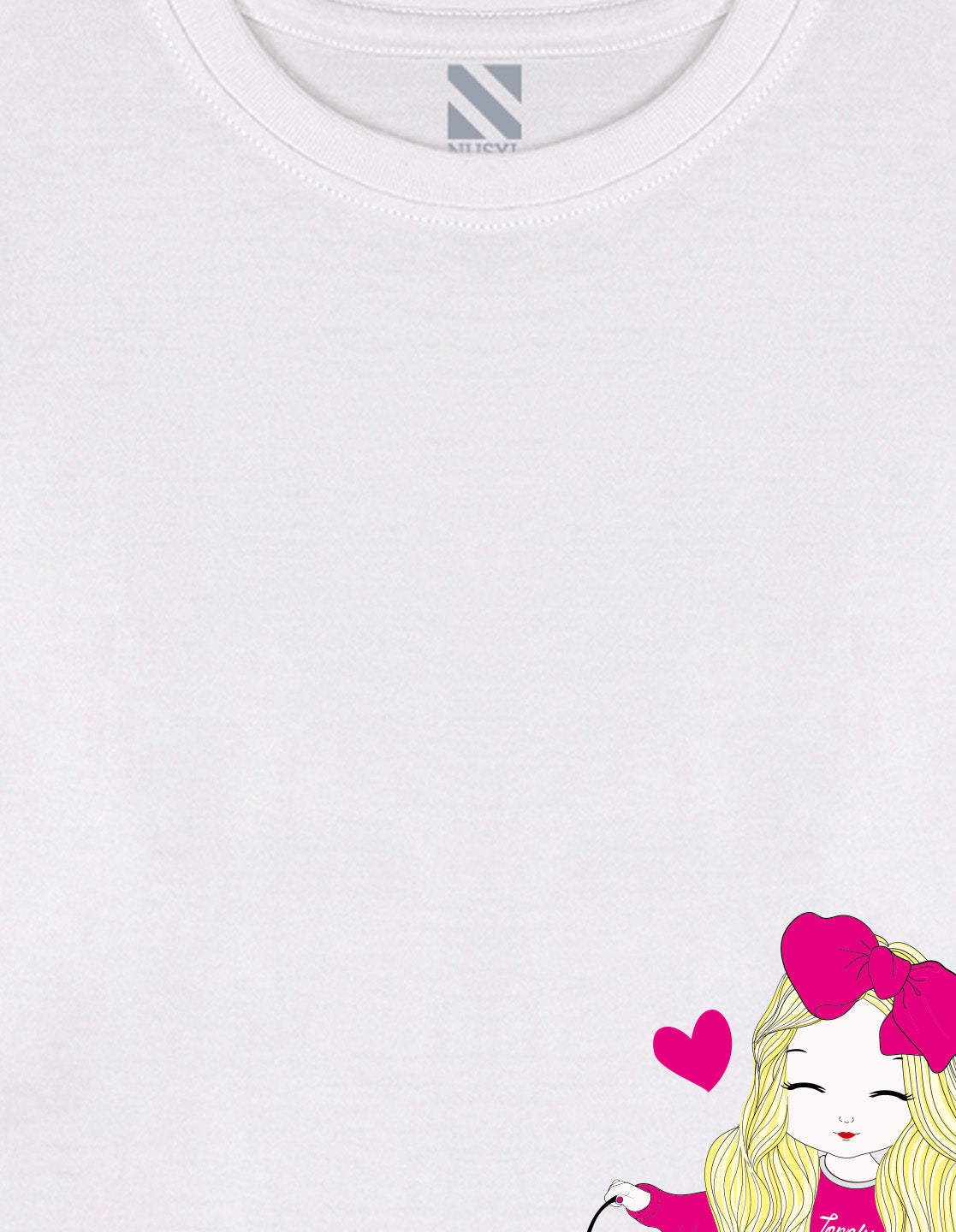 NUSYL Cotton blend full sleeves Cute Girl & Cute cat  Printed Tee-White