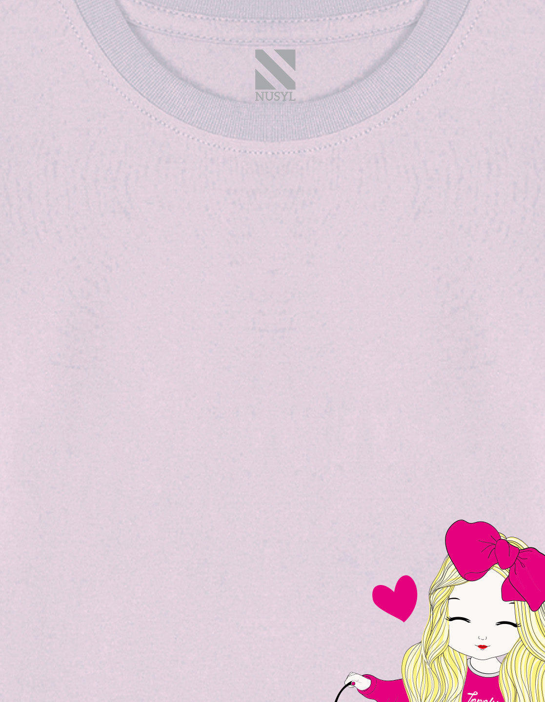 NUSYL Cotton blend full sleeves Cute Girl & Cute cat  Printed Tee-Lilac