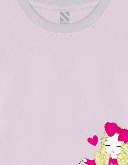 NUSYL Cotton blend full sleeves Cute Girl & Cute cat  Printed Tee-Lilac