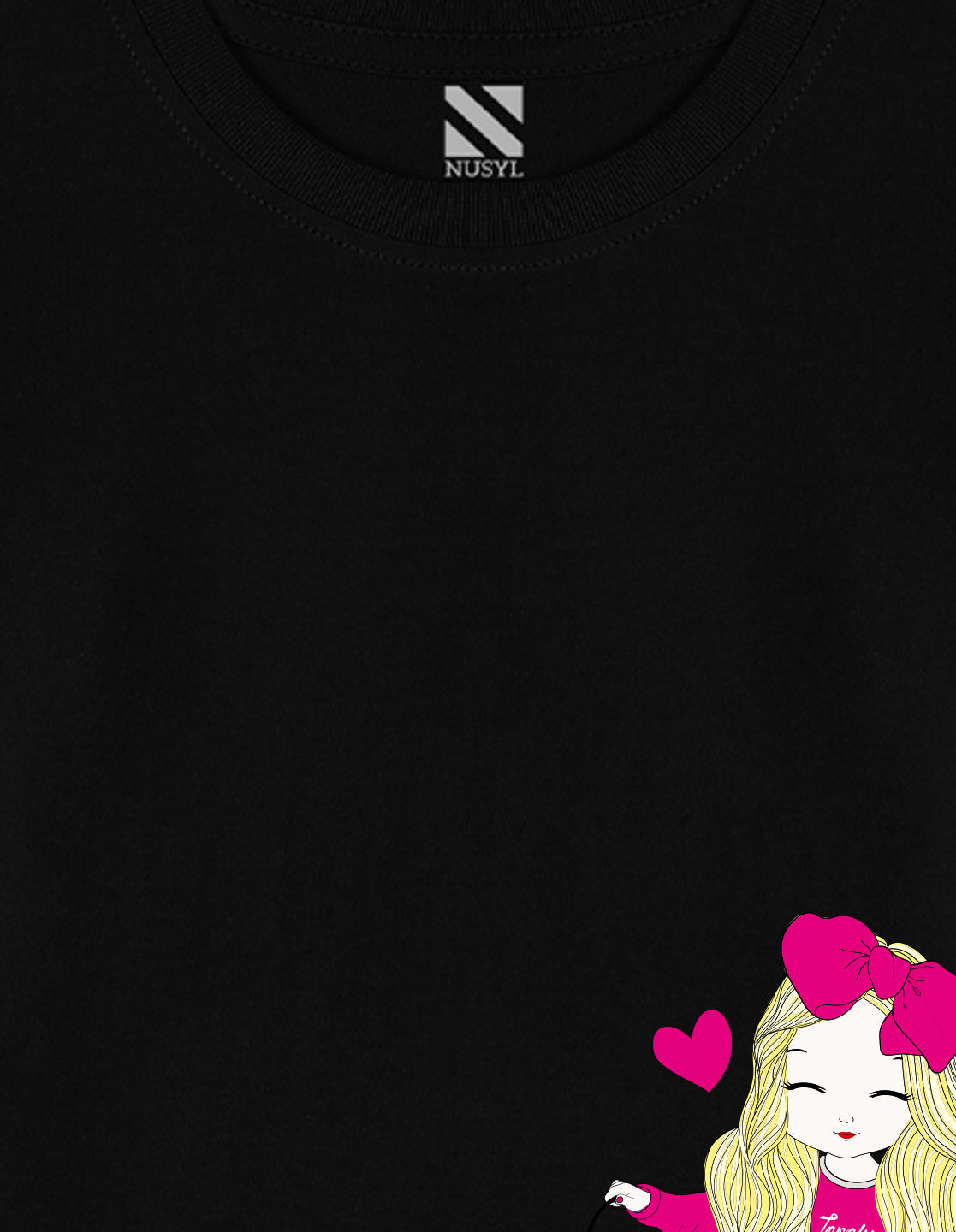 NUSYL Cotton blend full sleeves Cute Girl & Cute cat  Printed Tee-Black