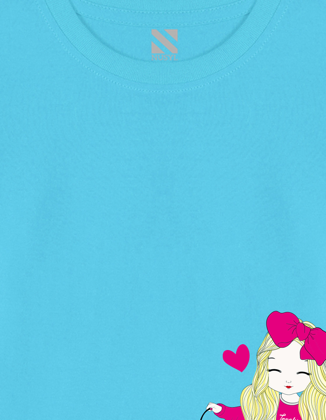 NUSYL Cotton blend full sleeves Cute Girl & Cute cat  Printed Tee-Sky Blue
