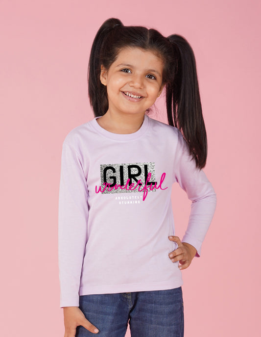 NUSYL Cotton blend full sleeves  Wonderful girl text Printed Tee-Lilac