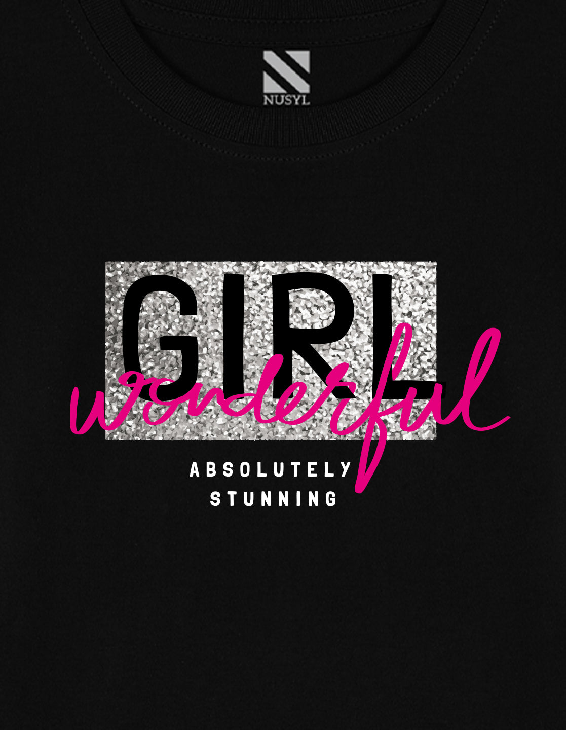 NUSYL Cotton blend full sleeves  Wonderful girl text Printed Tee-Black