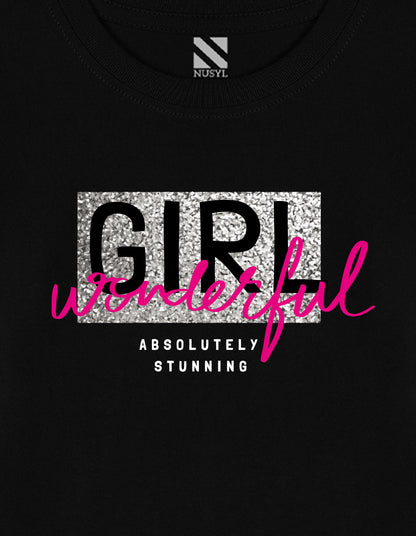 NUSYL Cotton blend full sleeves  Wonderful girl text Printed Tee-Black