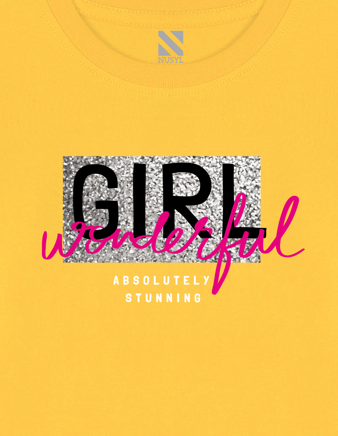 NUSYL Cotton blend full sleeves  Wonderful girl text Printed Tee-Yellow