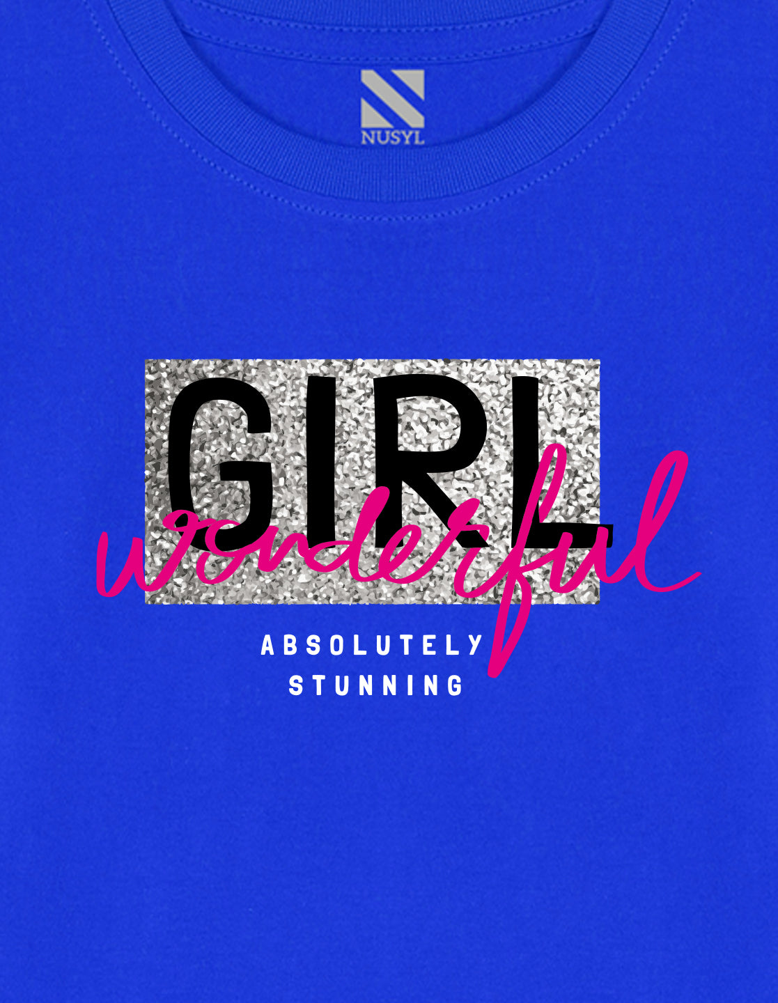 NUSYL Cotton blend full sleeves  Wonderful girl text Printed Tee-Royal Blue