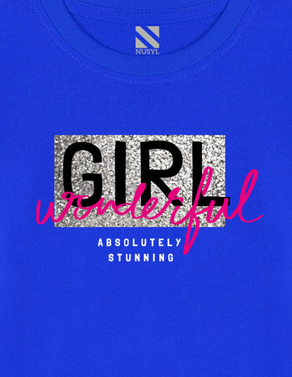 NUSYL Cotton blend full sleeves  Wonderful girl text Printed Tee-Royal Blue
