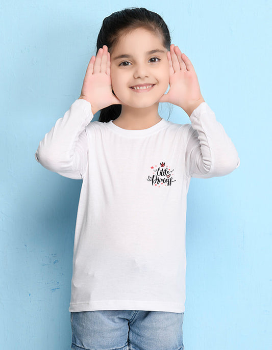 NUSYL Cotton blend full sleeves Little princess text Printed Tee-White