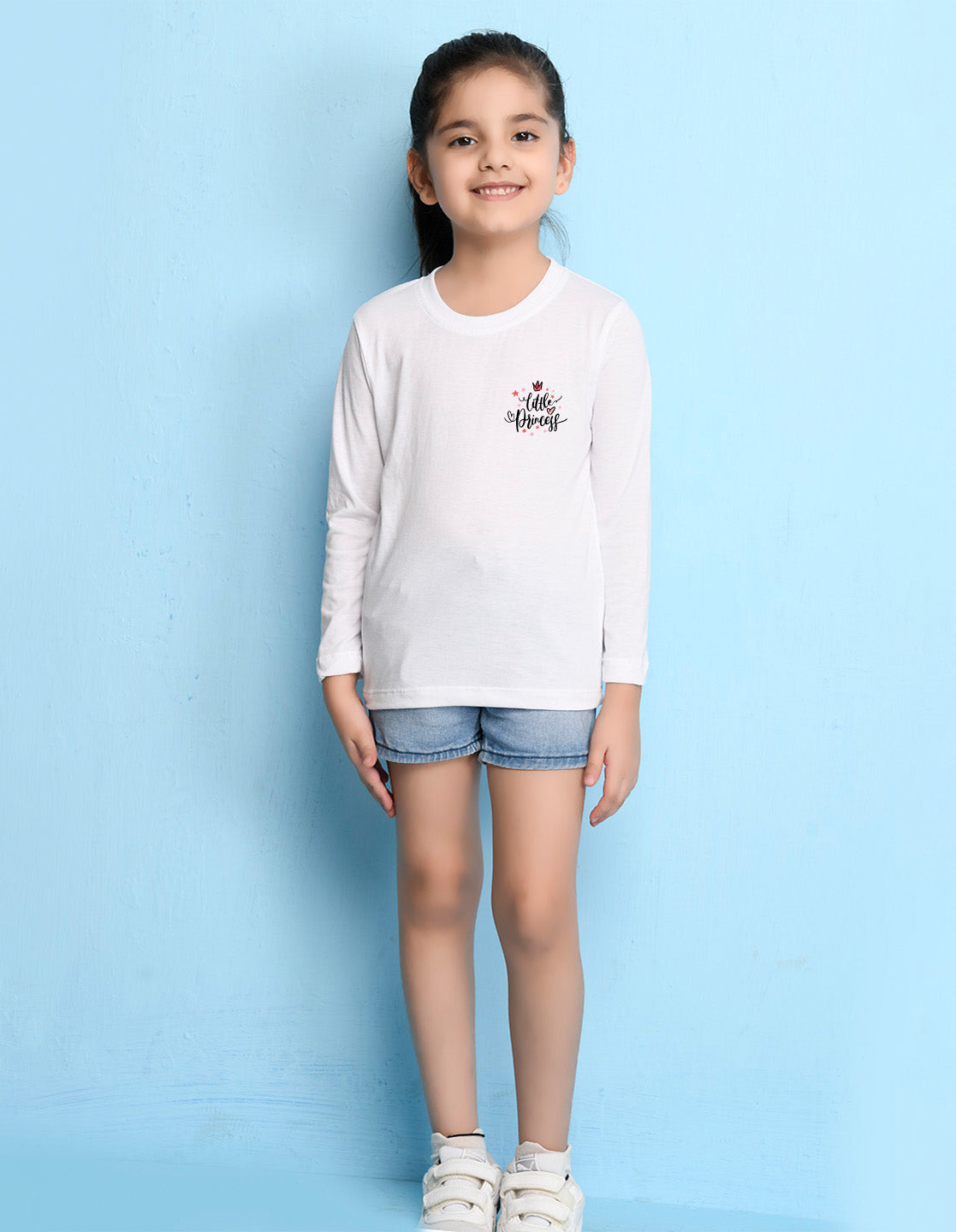NUSYL Cotton blend full sleeves Little princess text Printed Tee-White