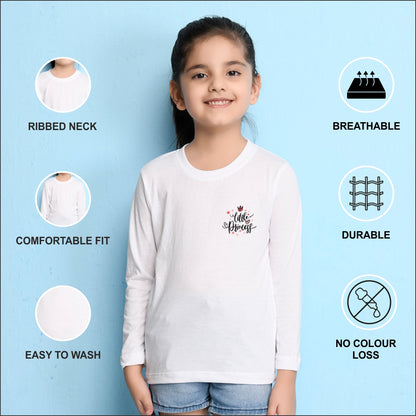 NUSYL Cotton blend full sleeves Little princess text Printed Tee-White