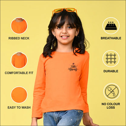NUSYL Cotton blend full sleeves Little princess text Printed Tee-Orange