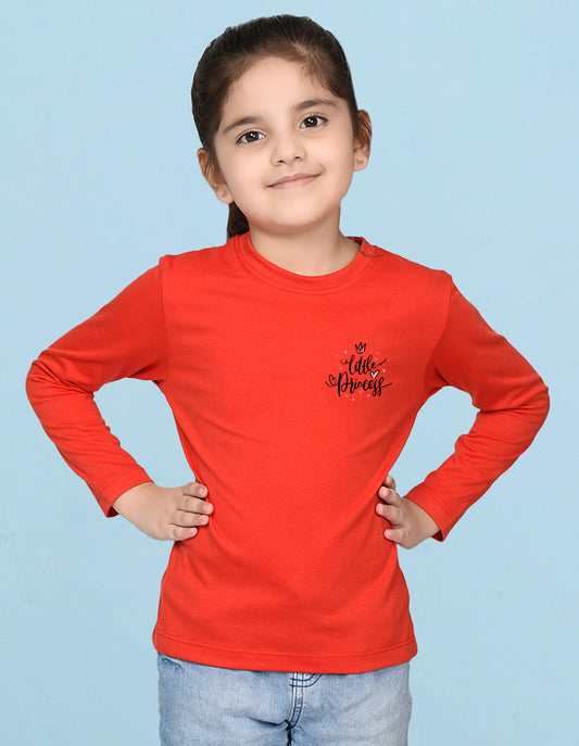NUSYL Cotton blend full sleeves Little princess text Printed Tee-Red