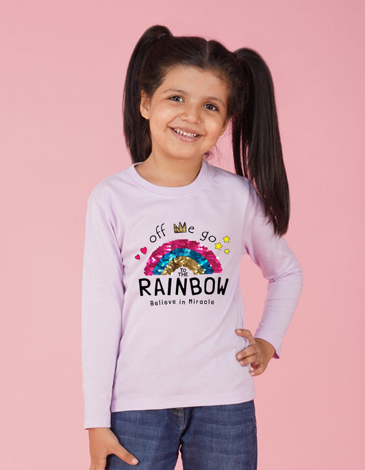 NUSYL Cotton blend full sleeves Rainbow believe in miracle text Printed Tee-Lilac