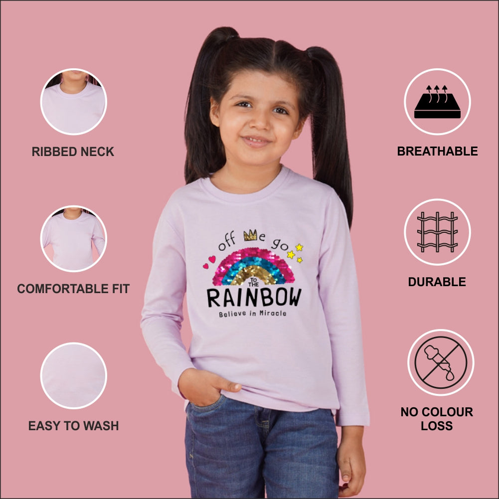 NUSYL Cotton blend full sleeves Rainbow believe in miracle text Printed Tee-Lilac