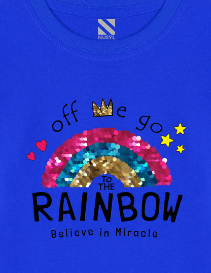 NUSYL Cotton blend full sleeves Rainbow believe in miracle text Printed Tee-Royal Blue