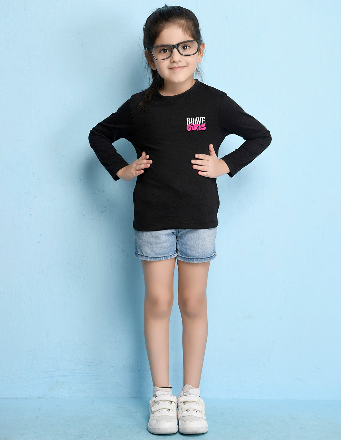 NUSYL Cotton blend full sleeves Brave Girls text Printed Tee-Black
