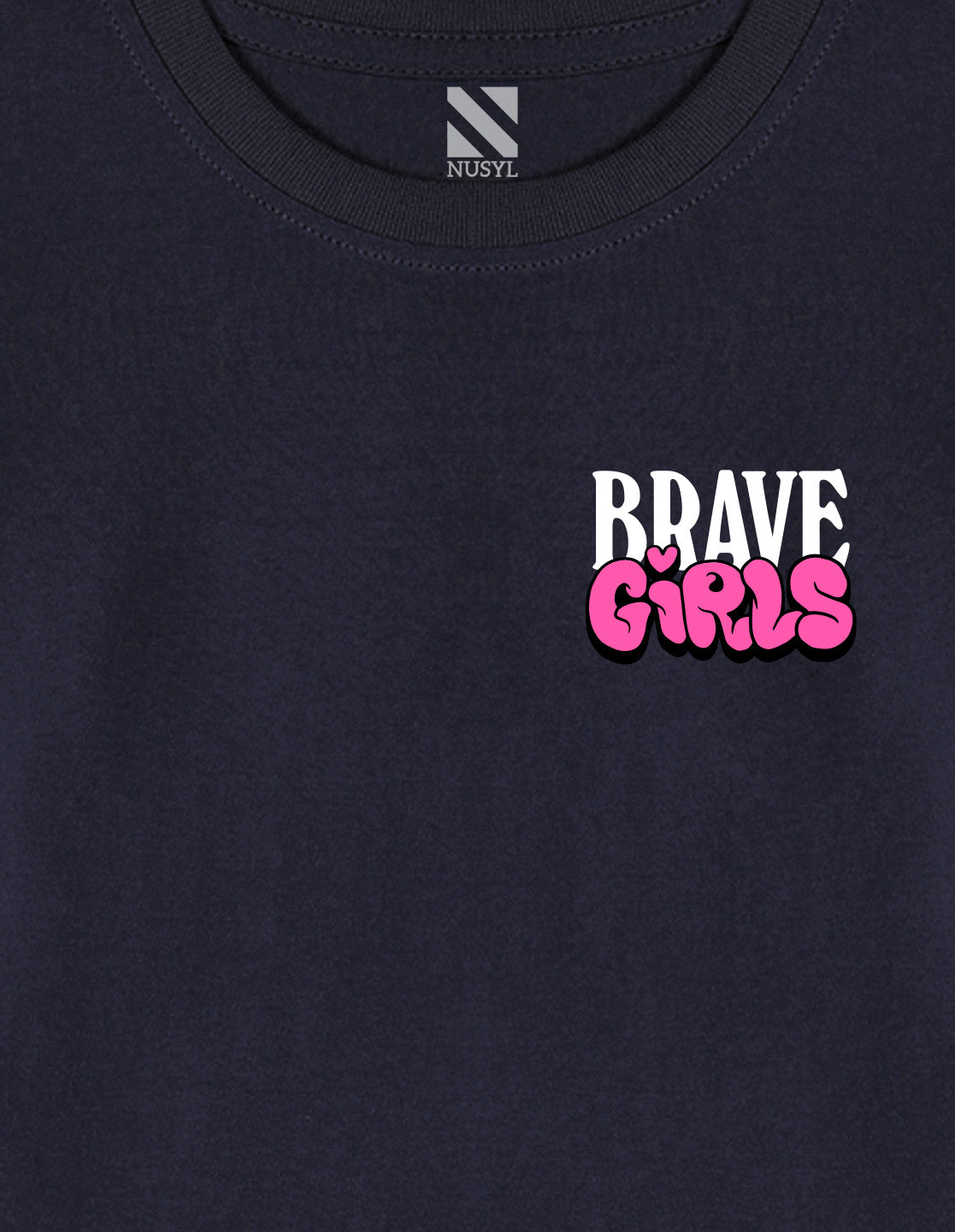 NUSYL Cotton blend full sleeves Brave Girls text Printed Tee-Navy Blue