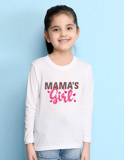 NUSYL Cotton blend full sleeves Mama's Girl text Printed Tee-White