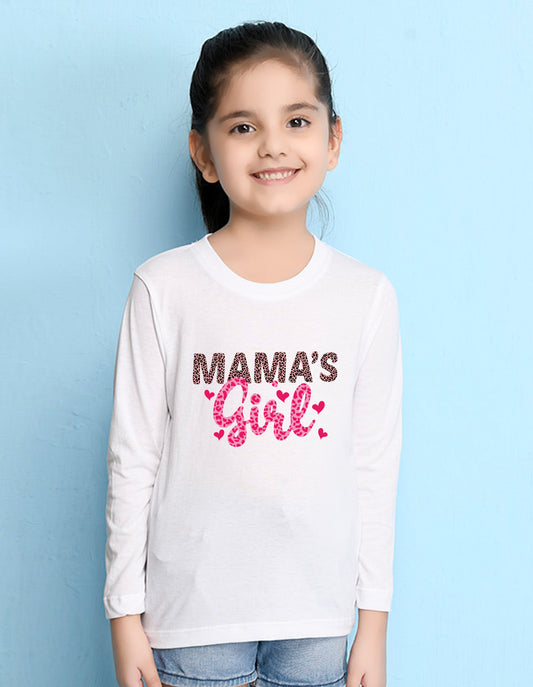 NUSYL Cotton blend full sleeves Mama's Girl text Printed Tee-White