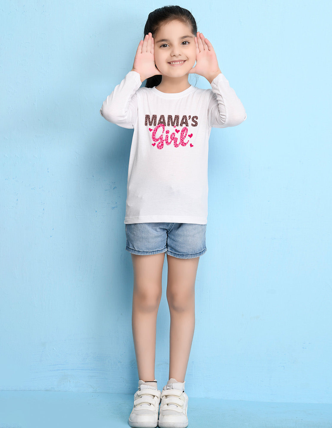 NUSYL Cotton blend full sleeves Mama's Girl text Printed Tee-White