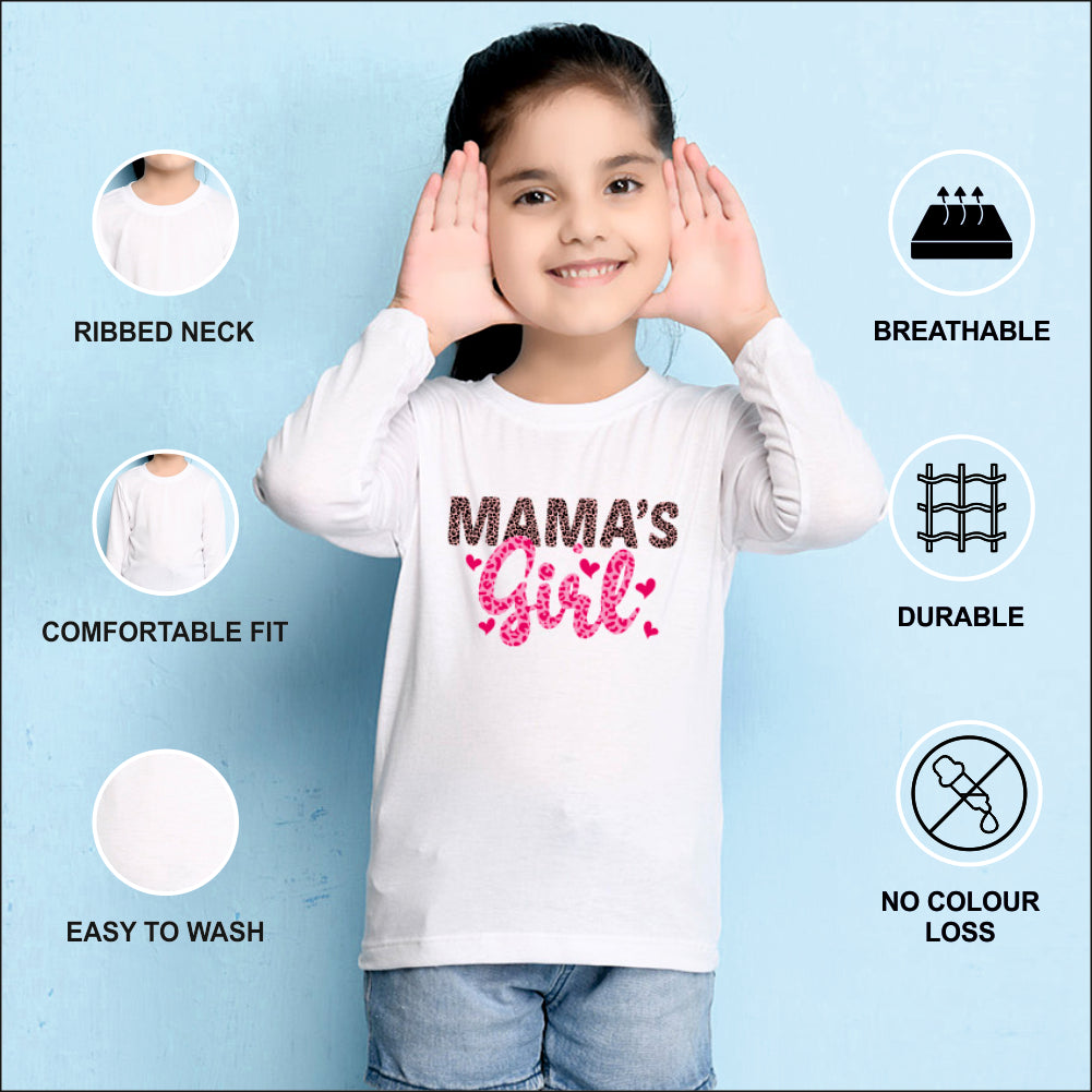 NUSYL Cotton blend full sleeves Mama's Girl text Printed Tee-White