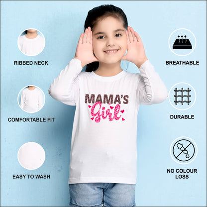 NUSYL Cotton blend full sleeves Mama's Girl text Printed Tee-White