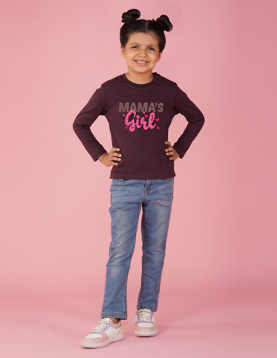 NUSYL Cotton blend full sleeves Mama's Girl text Printed Tee-Wine