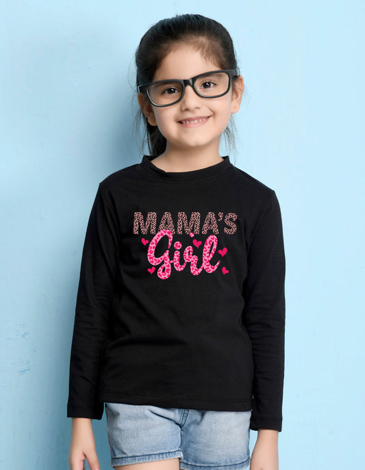 NUSYL Cotton blend full sleeves Mama's Girl text Printed Tee-Black