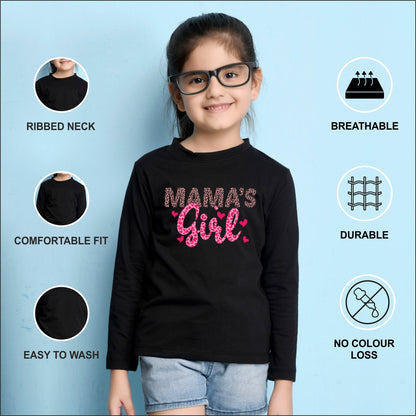 NUSYL Cotton blend full sleeves Mama's Girl text Printed Tee-Black